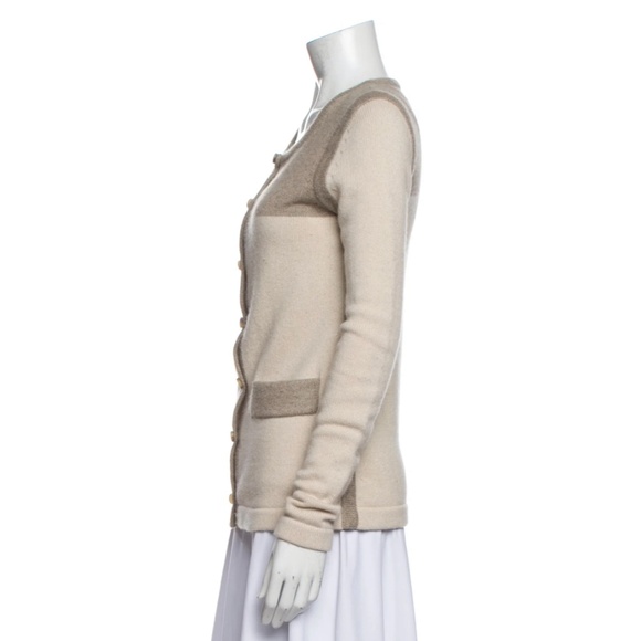 Derek Lam Cashmere Color-Block Button-Up Cardigan Sweater (Beige/Taupe) - Picture 3 of 15
